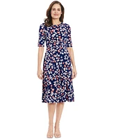 London Times Petite Printed Jersey A-Line Midi Dress