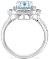 Effy Aquamarine (2-1/5 ct. t.w.), Sky Blue Topaz (1/5 ct. t.w.) & Diamond (1/5 ct. t.w.) Halo Statement Ring in 14k White Gold