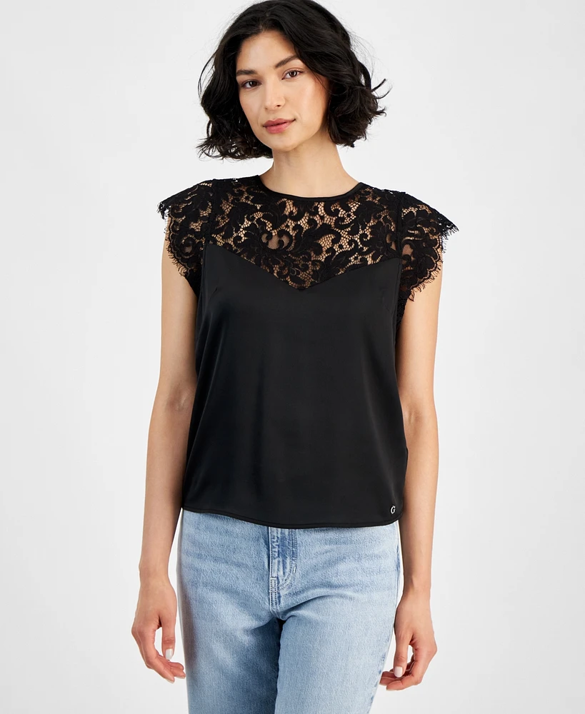 Guess Women's Marie Lace-Yoke Top