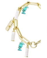 Anne Klein Women's Quartz Gold-Tone Alloy Turquoise Charm Bracelet Watch, 18mm