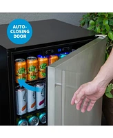 Newair 24" Built-in 160 Can Outdoor Beverage Fridge in Weatherproof Stainless Steel with Auto-Closing Door and Easy Glide Casters