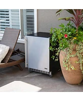 Newair 24" Built-in 160 Can Outdoor Beverage Fridge in Weatherproof Stainless Steel with Auto-Closing Door and Easy Glide Casters