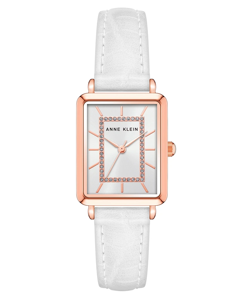 Anne Klein Women's Quartz White Leather Band Watch, 24mm
