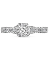 Diamond Halo Double Row Engagement Ring (1/2 ct. t.w.) in 14k White Gold