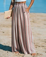 Cupshe Women's Boho Striped Smocked Waist Wide Leg Pants