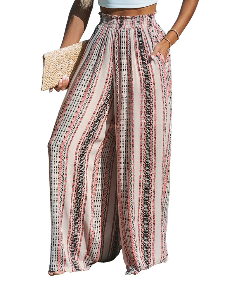 Cupshe Women's Boho Striped Smocked Waist Wide Leg Pants