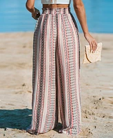 Cupshe Women's Boho Striped Smocked Waist Wide Leg Pants