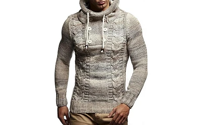 Leif Nelson Men's Knit Hoodie Sweater with Button Accents – Cable Design