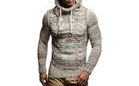 Leif Nelson Men's Knit Hoodie Sweater with Button Accents – Cable Design