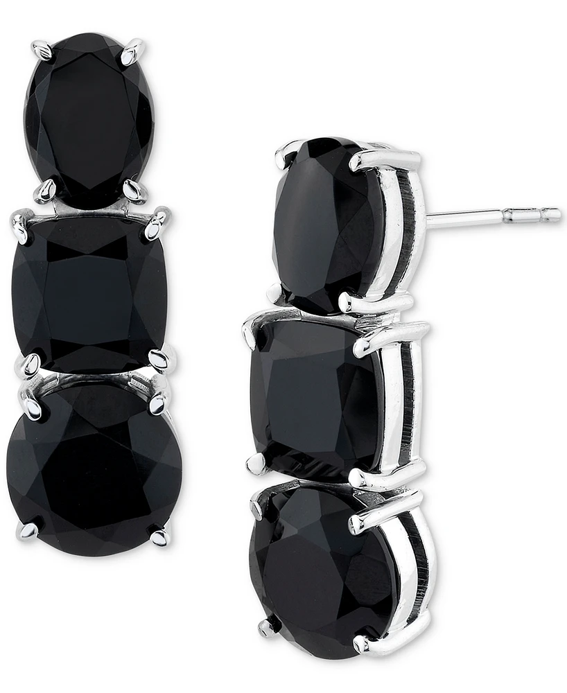 Onyx Mixed-Cut Three Stone Drop Earrings in Sterling Silver