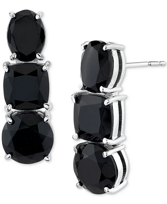 Onyx Mixed-Cut Three Stone Drop Earrings in Sterling Silver