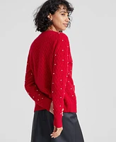 Charter Club Women's Petite Cashmere Embellished Textured Cardigan, Created for Macy's