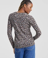 Charter Club Women's 100% Cashmere Leopard-Print Crewneck Sweater, Created for Macy's