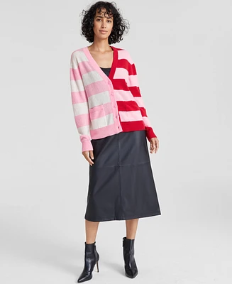 Charter Club Women's 100% Cashmere Colorblock Stripe V-Neck Cardigan, Created for Macy's