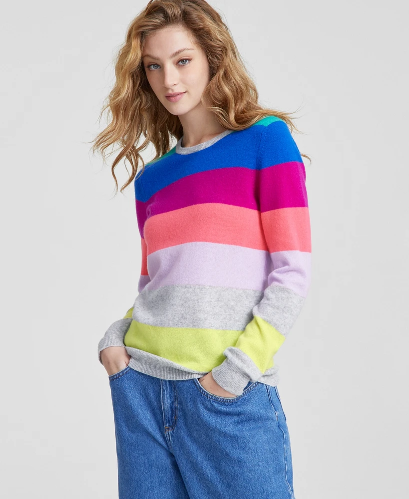 Charter Club Women's 100% Cashmere Striped Crewneck Sweater, Regular & Petites, Created for Macy's