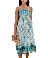 Cupshe Women's Teal & Blue Square Neck Boho Maxi Beach Dress