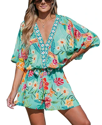 Cupshe Women's Tropical Dolman Sleeve Casual Mini Beach Dress