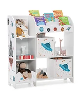 Slickblue Kids Toy and Book Organizer Children Wooden Storage Cabinet with Storage Bins-ufo