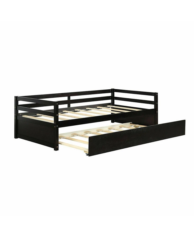 Slickblue Twin Trundle Platform Bed Frame with Wooden Slat Support