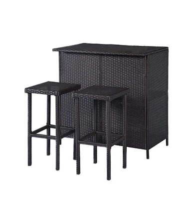 Slickblue 3 pcs Patio Outdoor Rattan Wicker Bar Table and 2 Stools