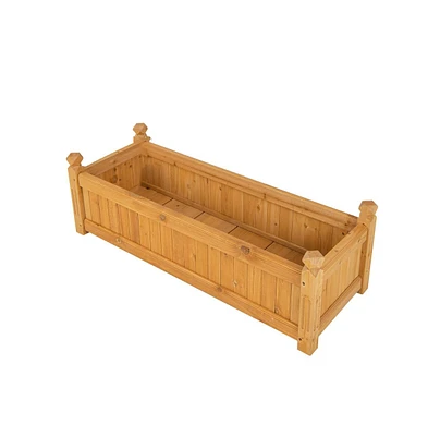 Slickblue Wooden Rectangular Garden Bed with Drainage System-Natural