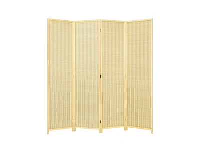 Slickblue 6 ft 4 Panel Portable Folding Room Divider Screen-Natural