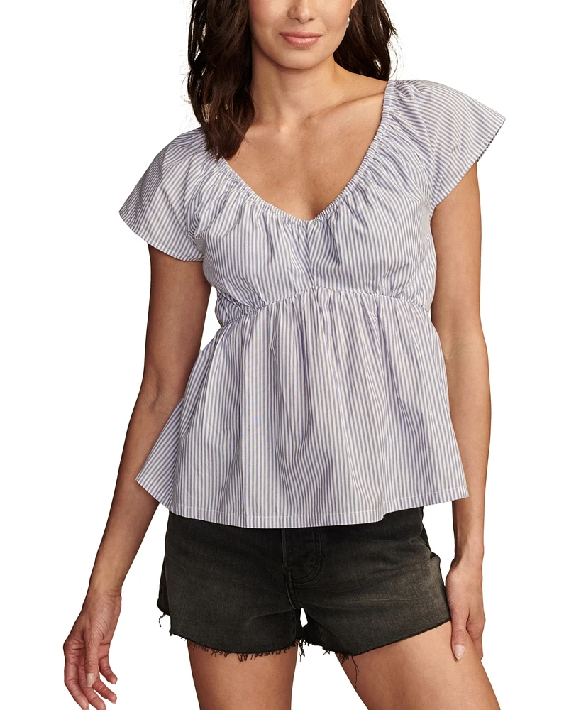 Lucky Brand Women's Cotton Laced-Back Babydoll Top