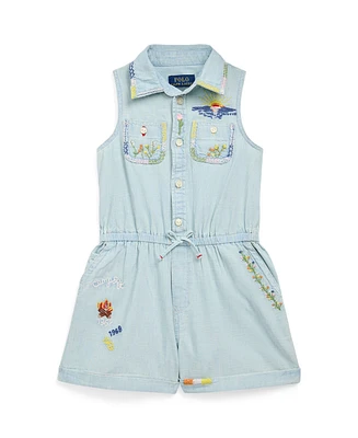 Polo Ralph Lauren Toddler and Little Girls Embroidered Cotton Chambray Romper