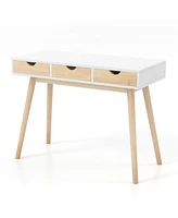 Slickblue Computer Desk with 3 Drawers and Solid Rubber Wood Legs for Home Office