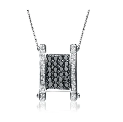 Genevive Sterling Silver White Gold Plated White and Black Cubic Zirconia Pendant