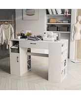 Slickblue Counter Height Sewing Craft Table Computer Desk with Adjustable Shelves and Drawer-White