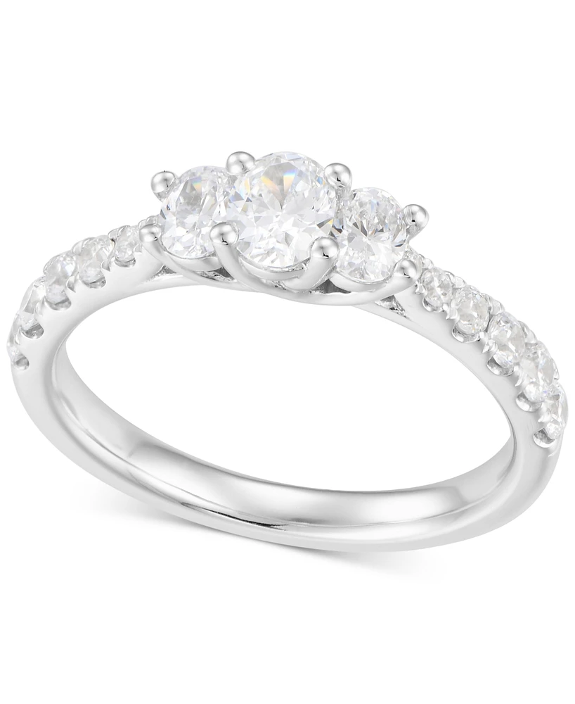 Diamond Oval Three Stone Engagement Ring (1 ct. t.w.) in 14k White Gold