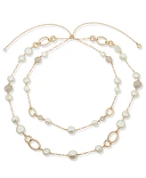 Anne Klein Gold-Tone Crystal & Imitation Pearl 26" Adjustable Layered Necklace