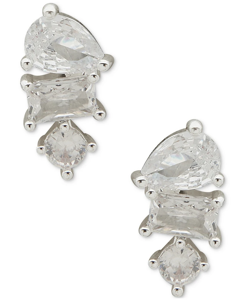 Anne Klein Silver-Tone Mixed Cut Crystal Stud Earrings