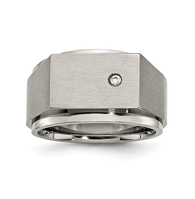 Chisel Titanium Brushed and Polished Cz Square Signet Ring