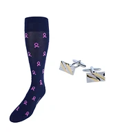 Trafalgar Men's Rhodium and Gold Cufflinks and Mid-Calf Awareness Socks