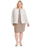 Kasper Plus Plaid Tweed Open-Front Cardigan Jacket