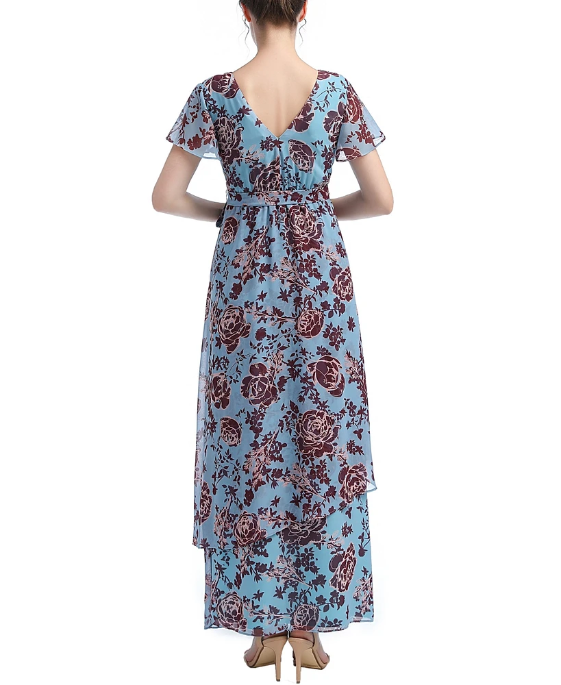 kimi + kai Maternity Faux Wrap Chiffon Maxi Dress