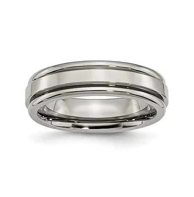 Chisel Titanium Polished Grooved Edge Wedding Band Ring