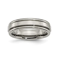 Chisel Titanium Polished Grooved Edge Wedding Band Ring