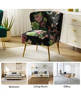 Hulala Home Tufted Floral Fabric Accent Chair with Gold Metal Legs for Living Room