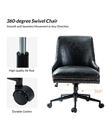 Faux Leather Home Office Chair with Nailhead, Adjustable Height