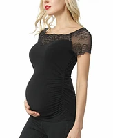 kimi + kai Maternity Lace Shoulder Ruched Top