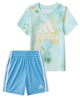 adidas Baby Boys Printed T Shirt and 3 Stripe Shorts, 2 Piece Set