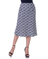 24seven Comfort Apparel Black Geometric Print Comfortable Elastic Waist Knee Length Skirt