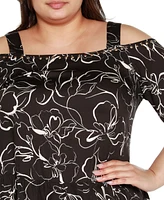 Belldini Black Label Plus Embellished Cold Shoulder Top