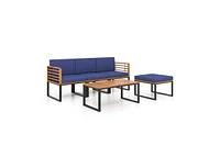 Sugift 5-Piece Patio Acacia Wood Chair Set with Ottoman and Coffee Table