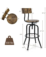 Sugift Industrial Adjustable Swivel Bar Stool with Arc-Shaped Backrest