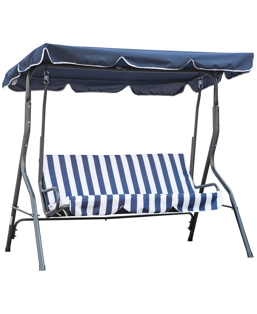 Outsunny 3-Person Patio Swing Chair, Outdoor Canopy Swing with Adjustable Shade & Cushion