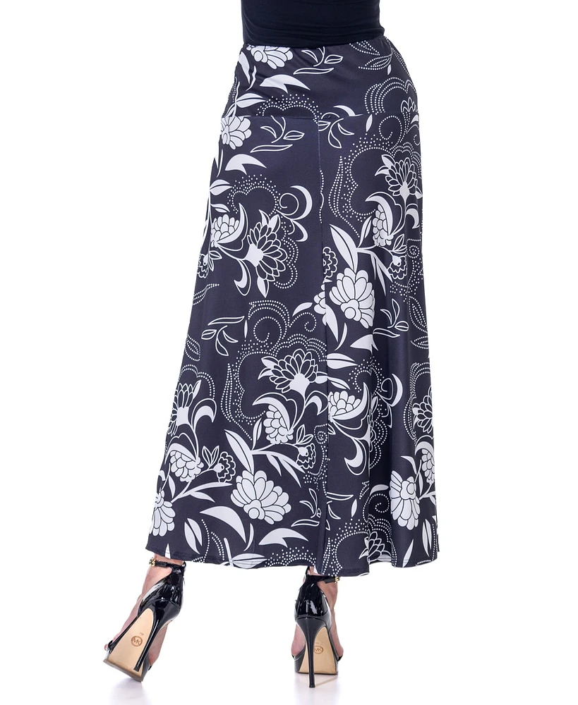 24seven Comfort Apparel Print Floral Elastic Waist Ankle Length Comfortable Maxi Skirt